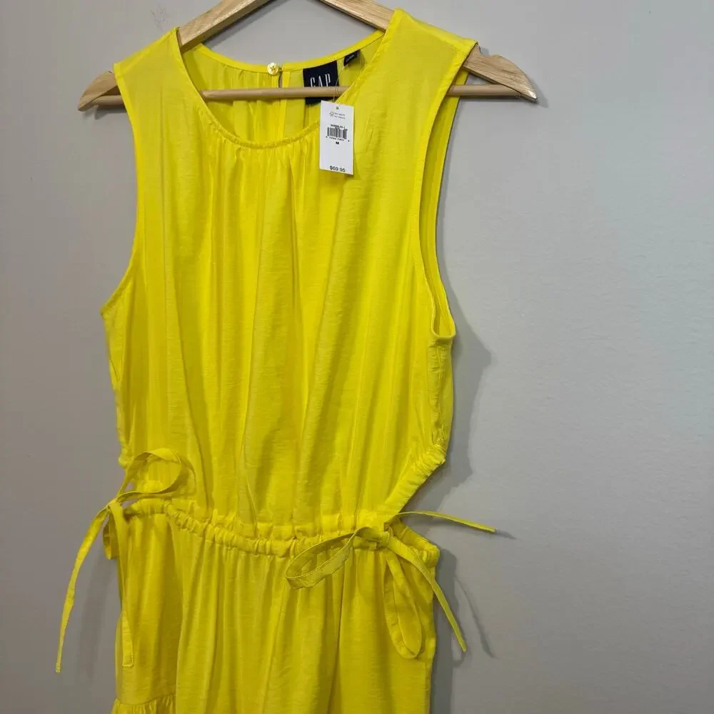 GAP Yellow Sleeveless Dress Women’s Medium Cutout Tiered Drawstring Waist NWT - Picture 9 of 14